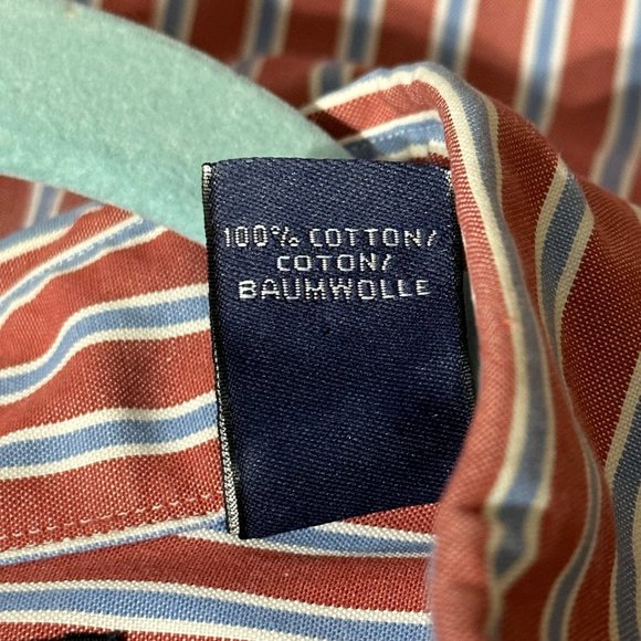 Lands’ End Men’s Size 16-34 red stripe starched button down cotton shirt FLAW - Picture 7 of 9